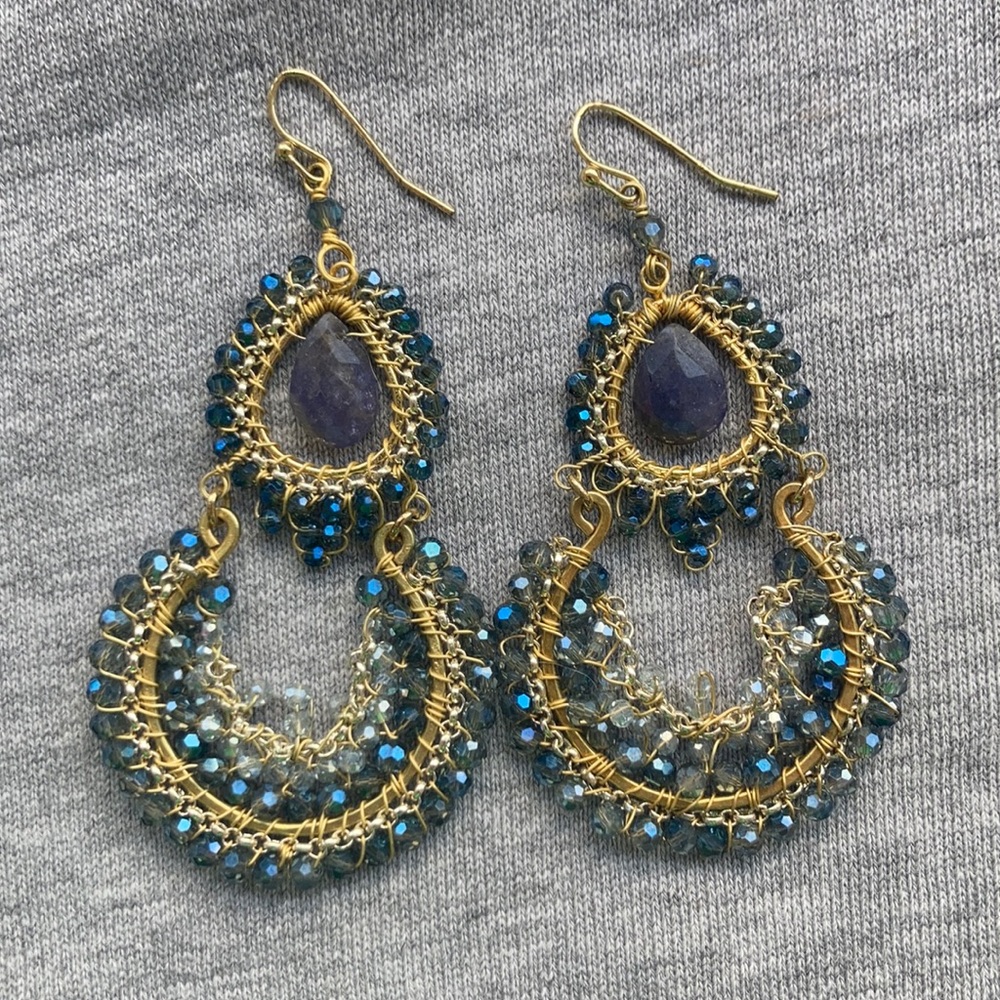 Blue and Gold Earrings